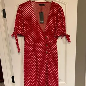 Red and white polka dot dress